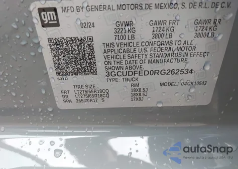 2024 Chevrolet Silverado 1500 4Wd Short Bed Lt Trail Boss from USA, damaged, VIN 3GCUDFED0RG262534